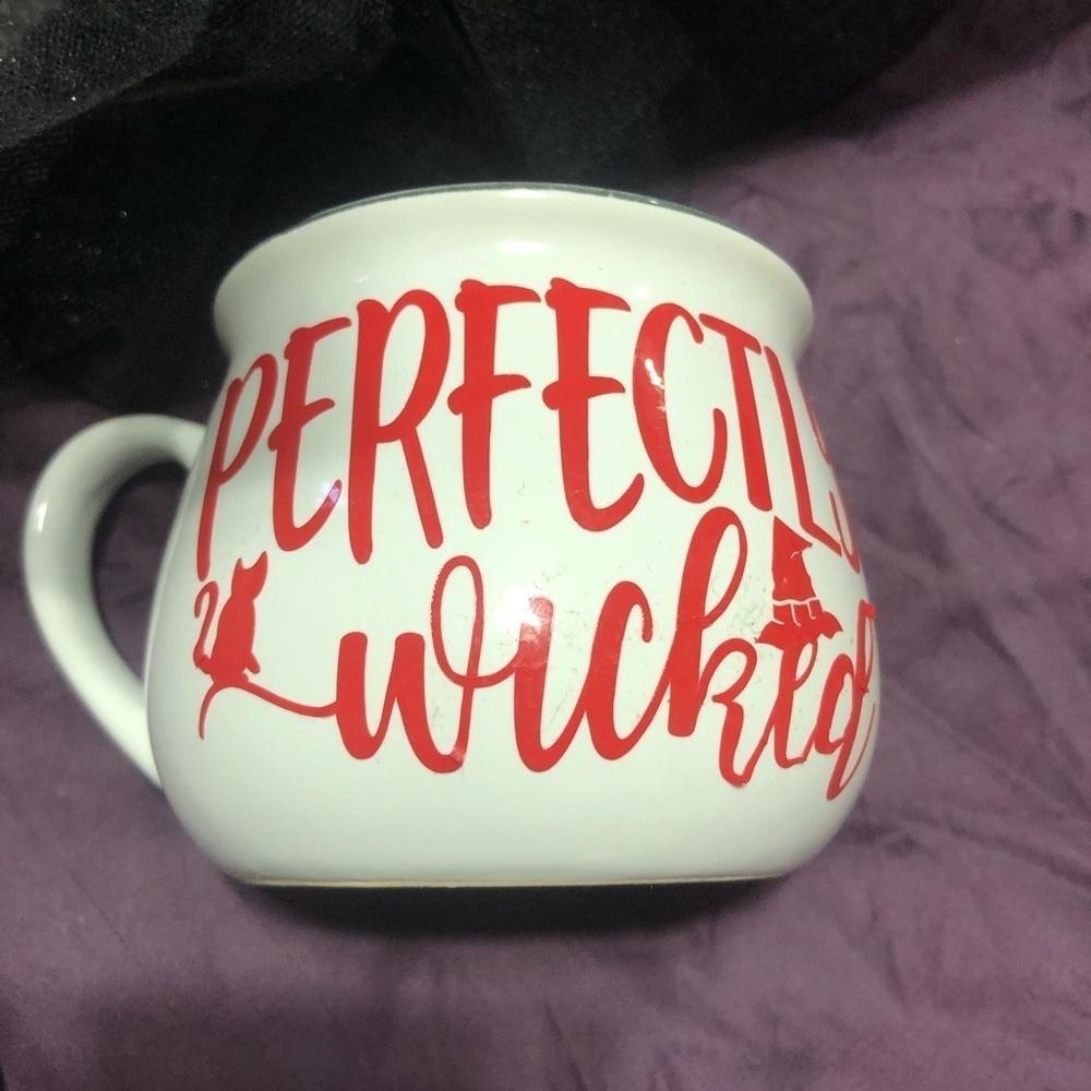 Perfectly Wicked White and Red Mug- new- cricut vinyl by me- great gift